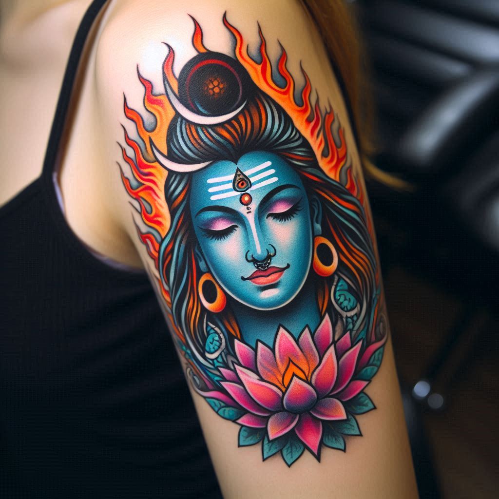 shiva tattoo on neck for girl