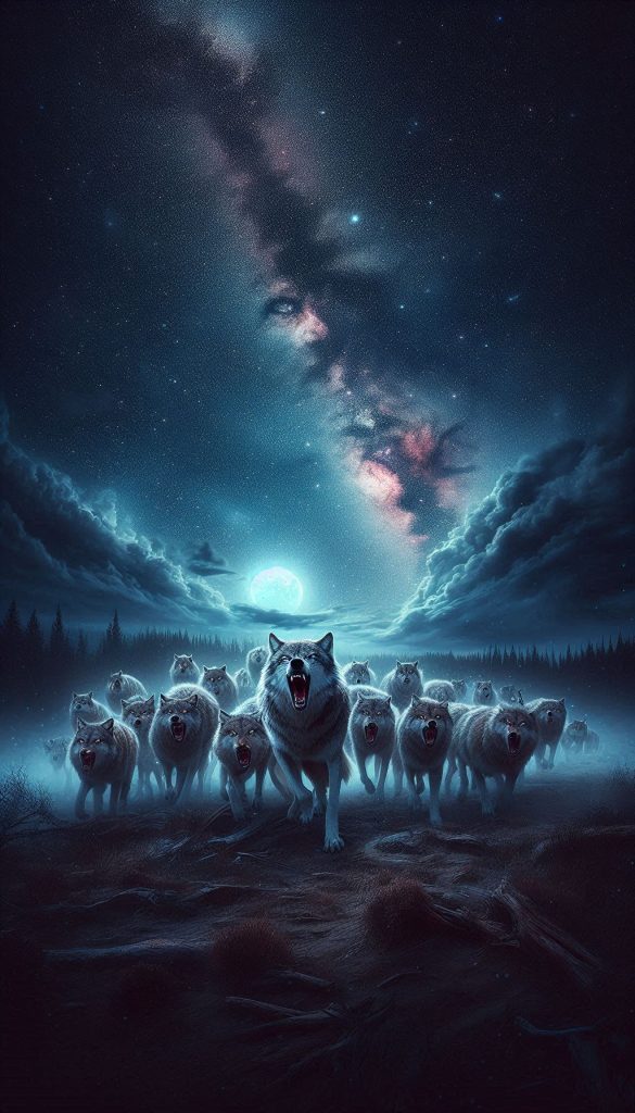 A group of wolves howling together under a starry sky iPhone wallpaper