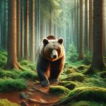 A majestic brown bear roaming through a lush forest for your smartphone