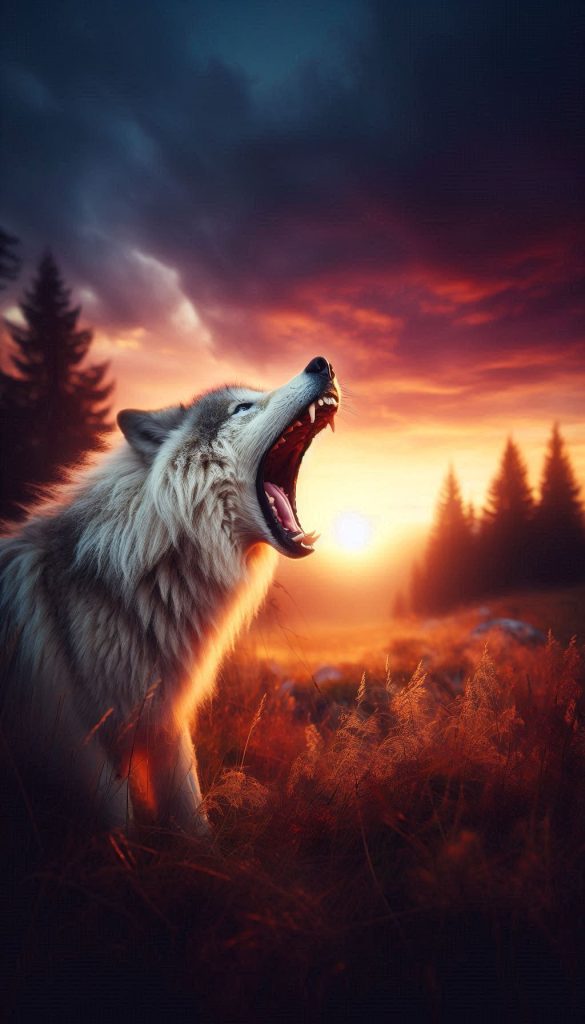 A majestic wolf roaring at dusk is a powerful natural smartphone image
