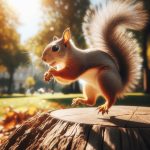 A playful squirrel chasing its tail in a sunny park wallpaper for mobile