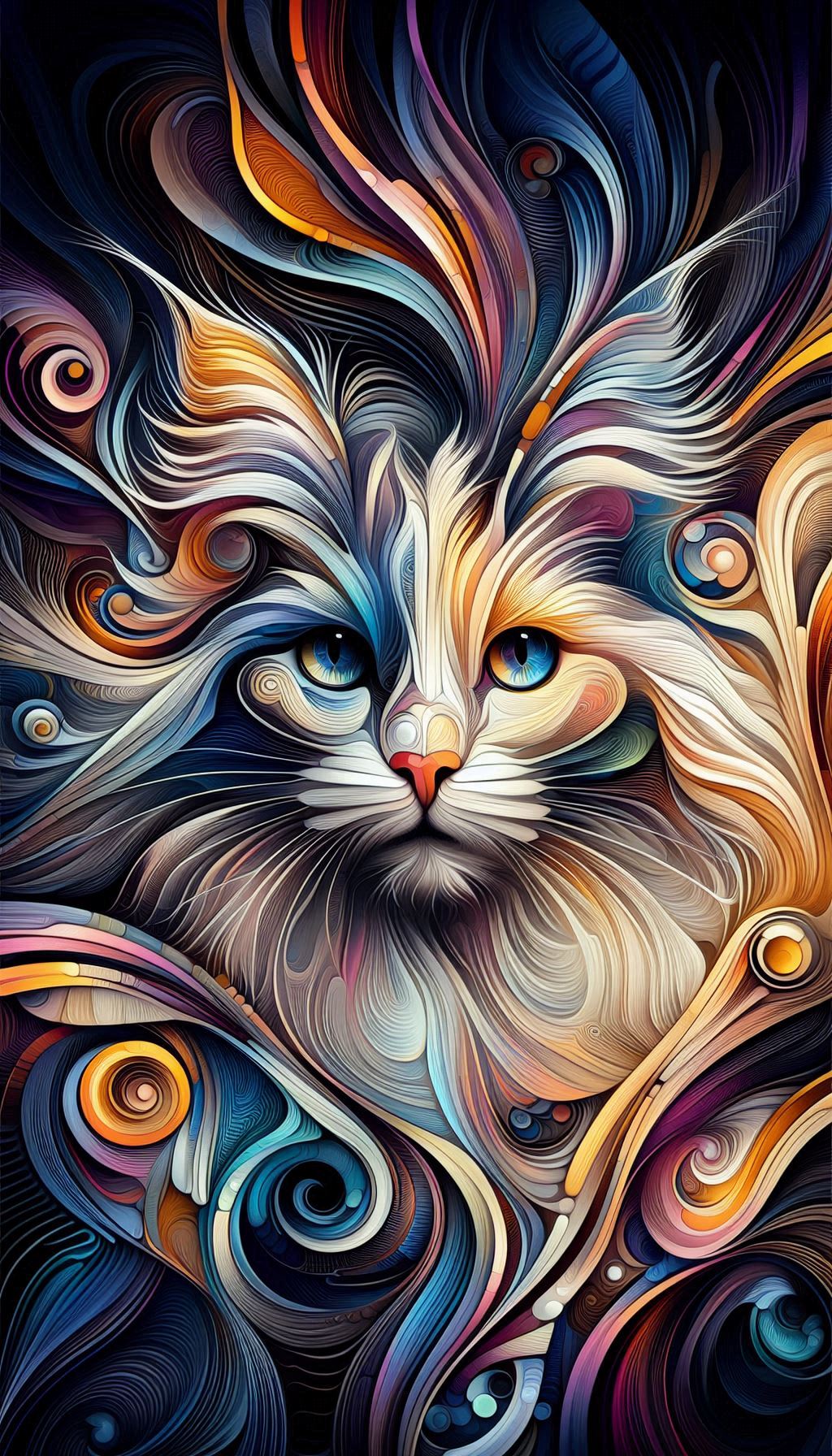 Abstract art Calico Maine Coon cats in unique and modern wallpaper designs for your mobile