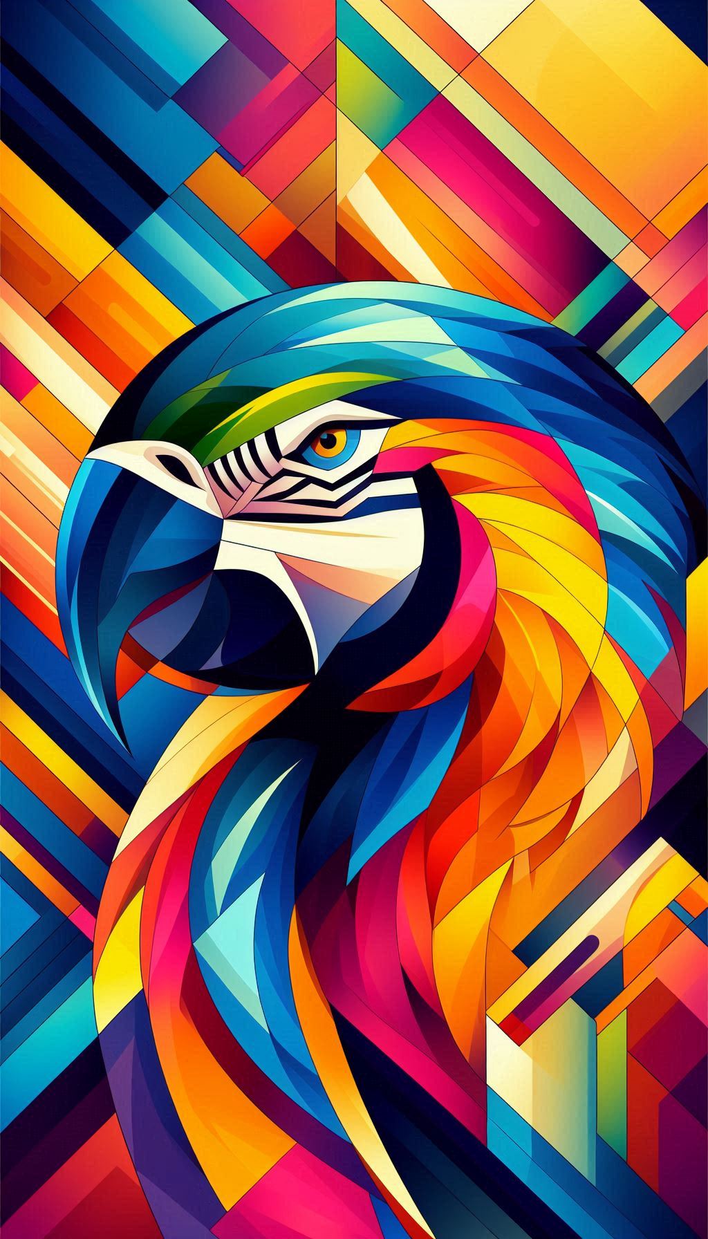 Abstract art of parrots Macaws in bold colors and geometric shapes mobile wallpaper for Android