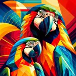 Abstract art of parrots macaw wallpapers in bold colors and geometric shapes for iPhone
