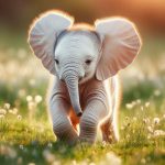 Adorable Baby Elephant Playing in a Sunlit Meadow