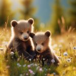 Adorable Bear Cubs Playing in a Sunny Meadow