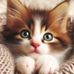 Adorable Close-Up of a Playful Kitten with Bright Green Eyes