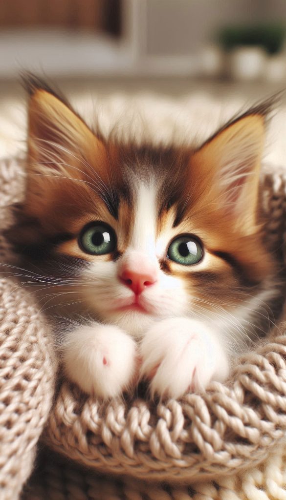 Adorable Close-Up of a Playful Kitten with Bright Green Eyes