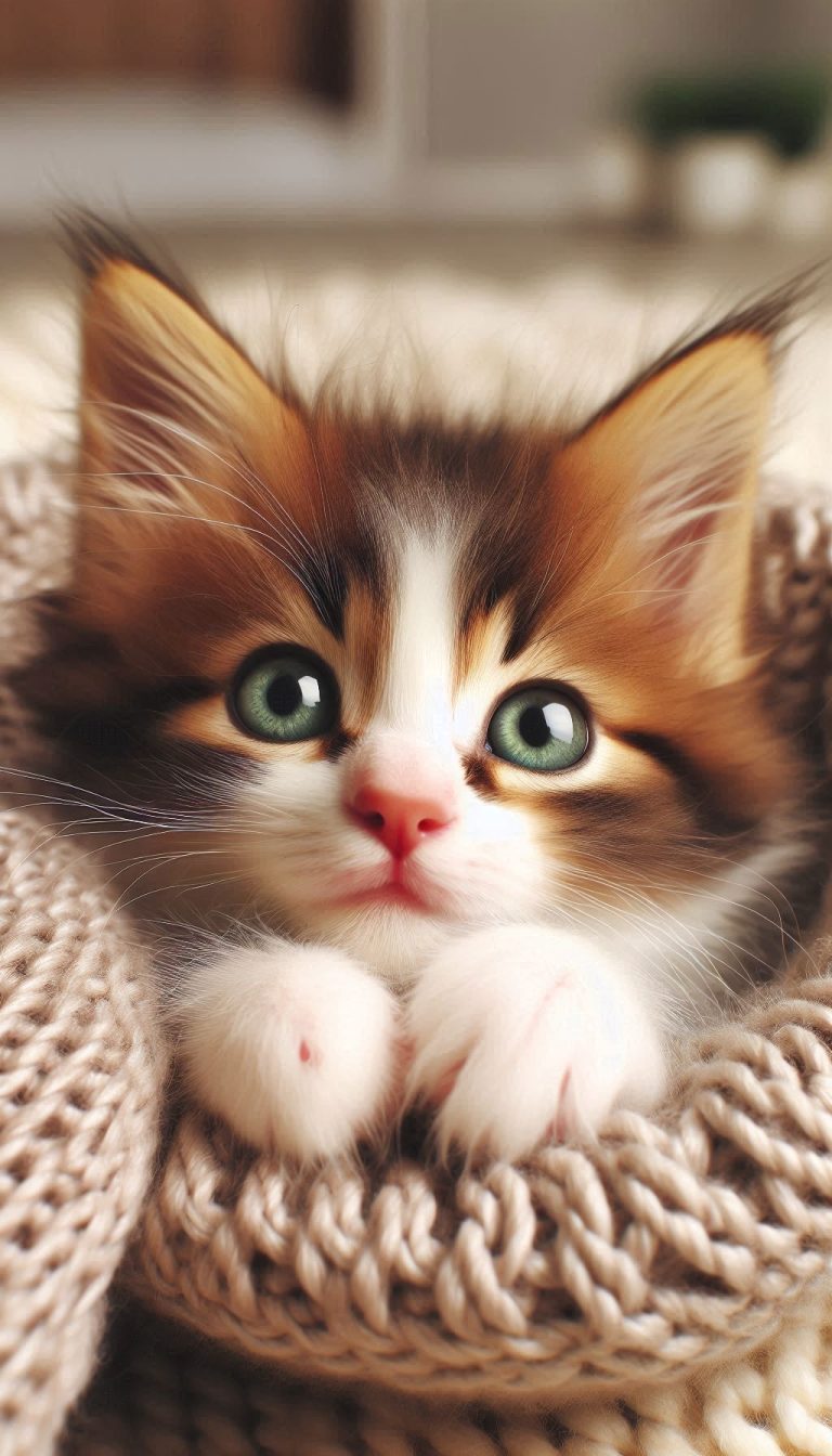 Adorable Close-Up of a Playful Kitten with Bright Green Eyes