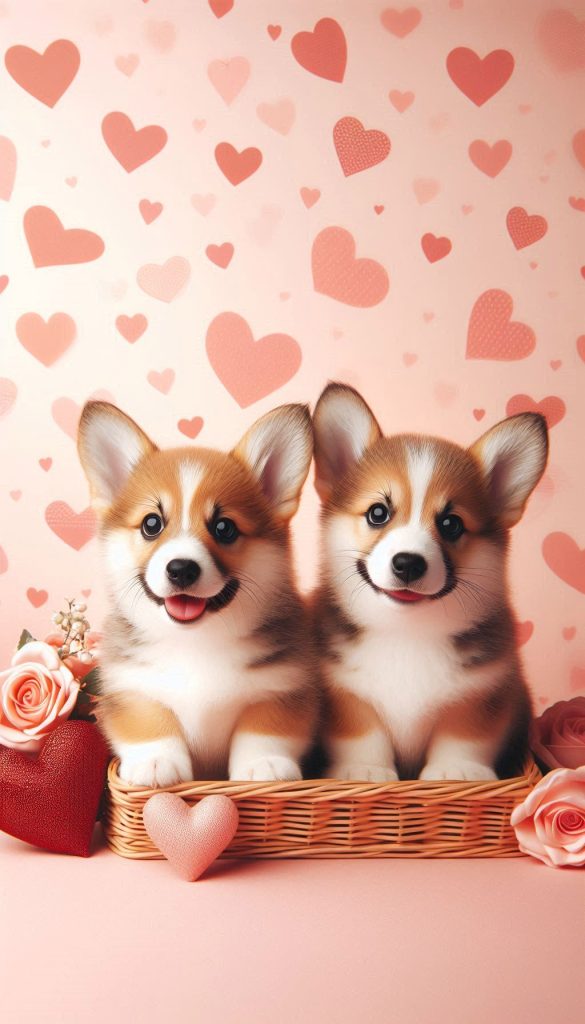 Adorable Corgi Pups with Heart Patterns for Wallpaper