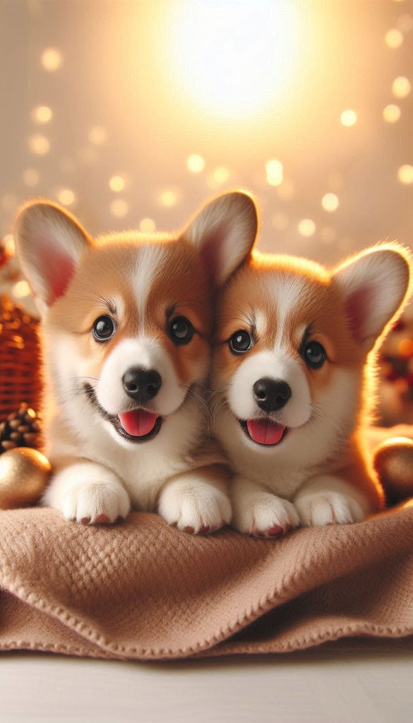 Adorable Corgi siblings playing together heart touching wallpaper HD for mobile