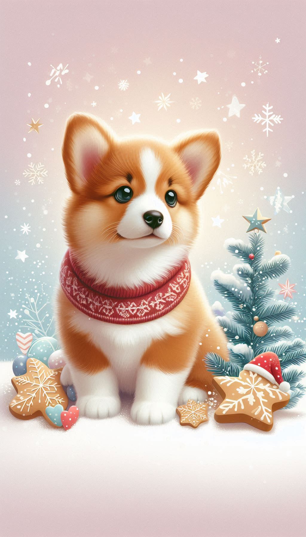 Adorable Corgis with Snowflakes Cute Winter Design Mobile Wallpaper