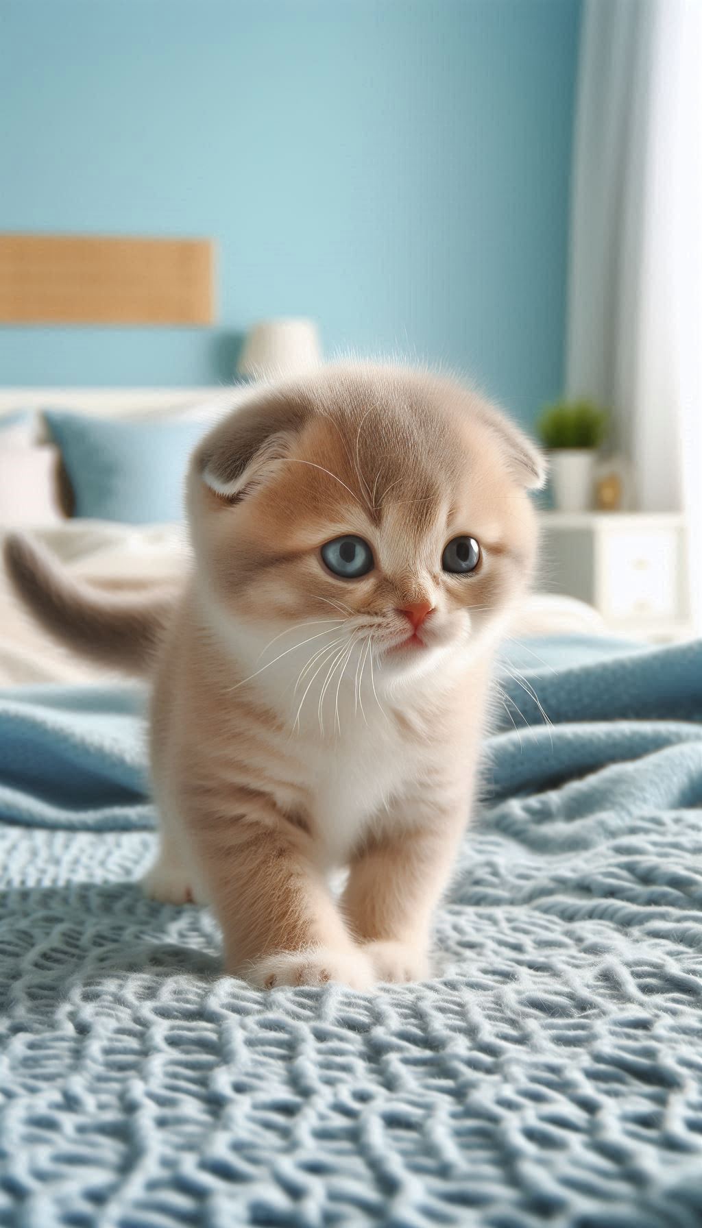 Adorable Scottish Fold kitten Mollam looking for a room with blue walls mobile wallpaper