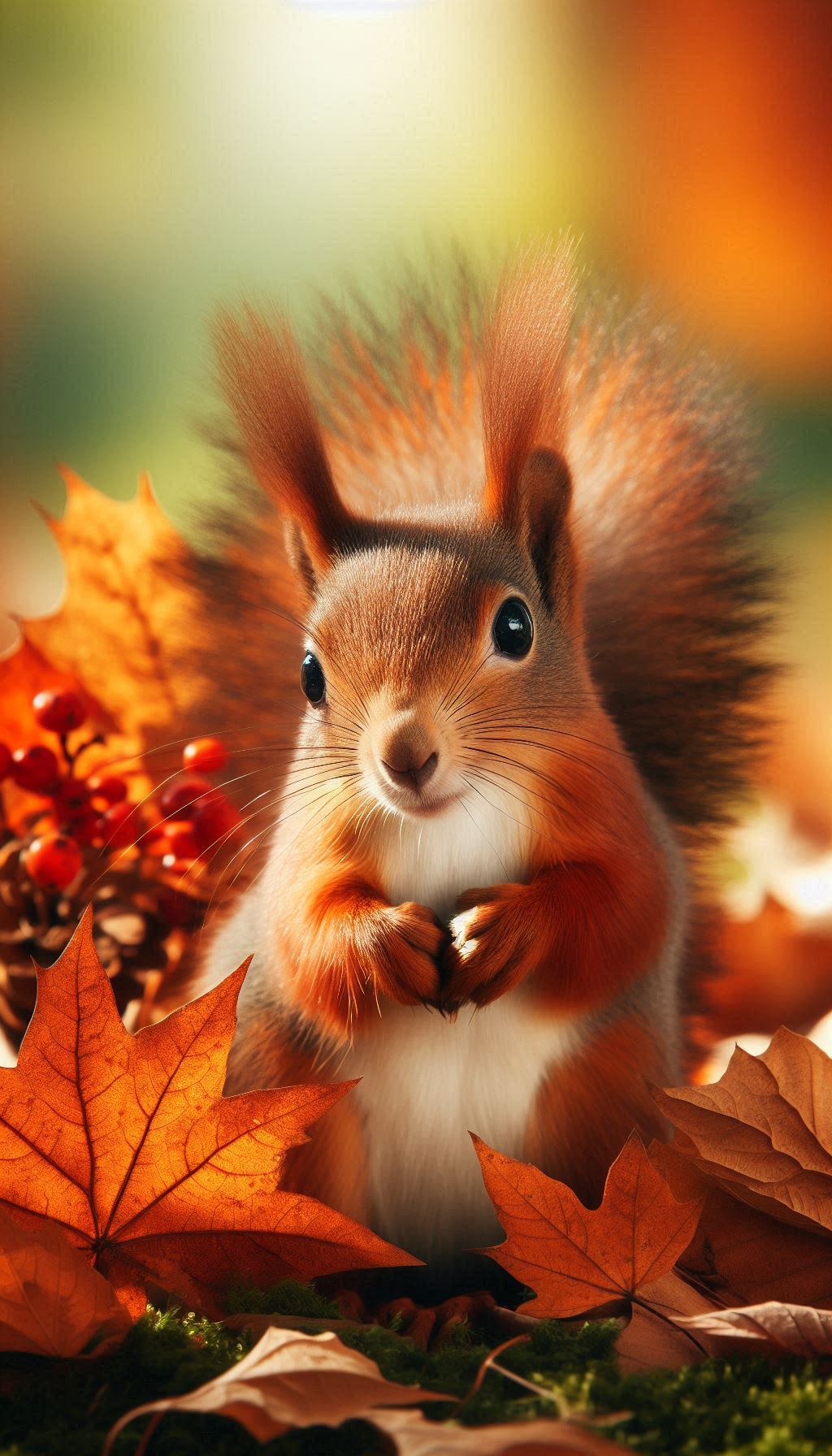 Adorable Squirrel Close-Up with Autumn Leaves