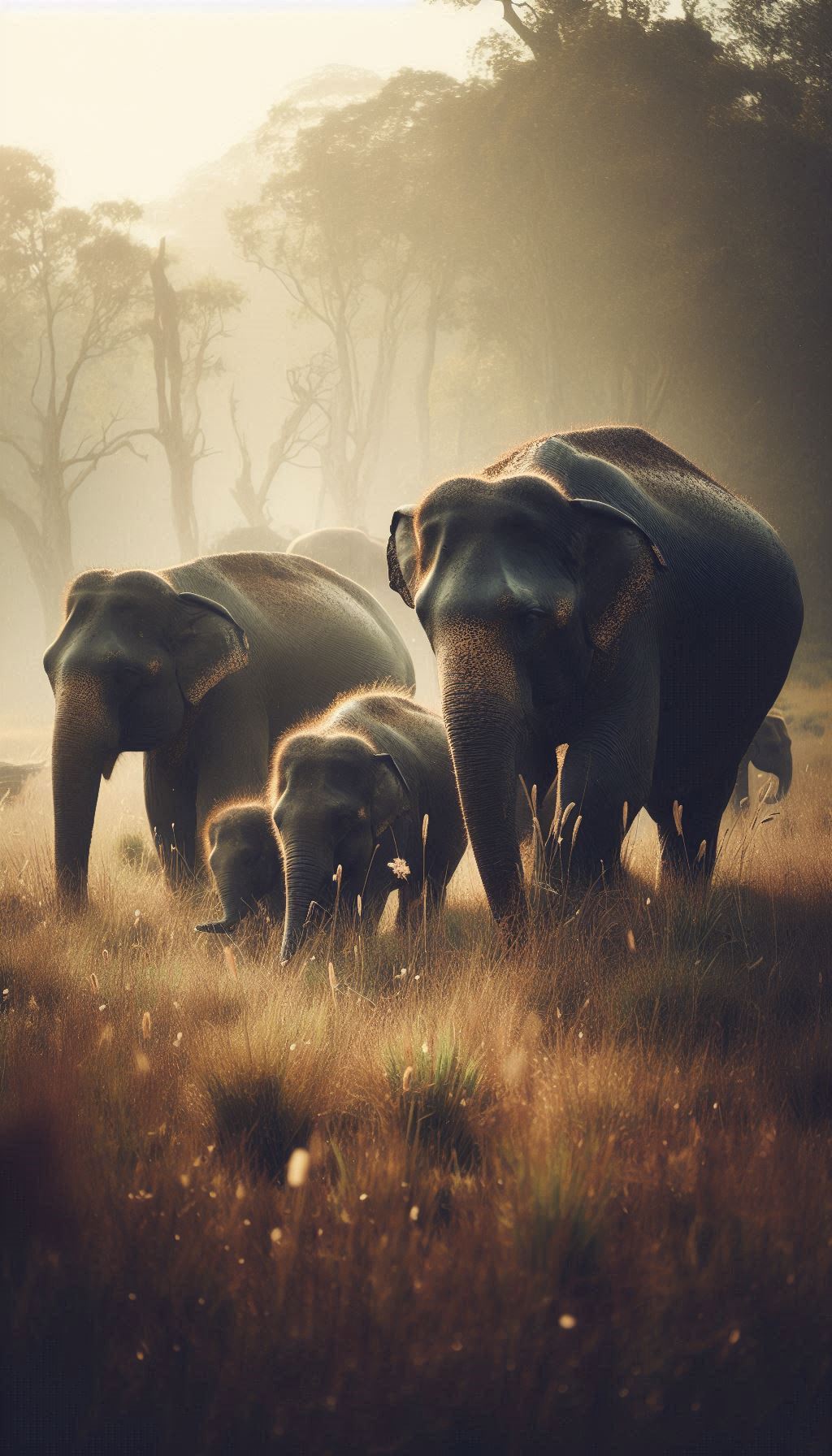 Amazing background of elephants grazing in grassland for iPhone and Android