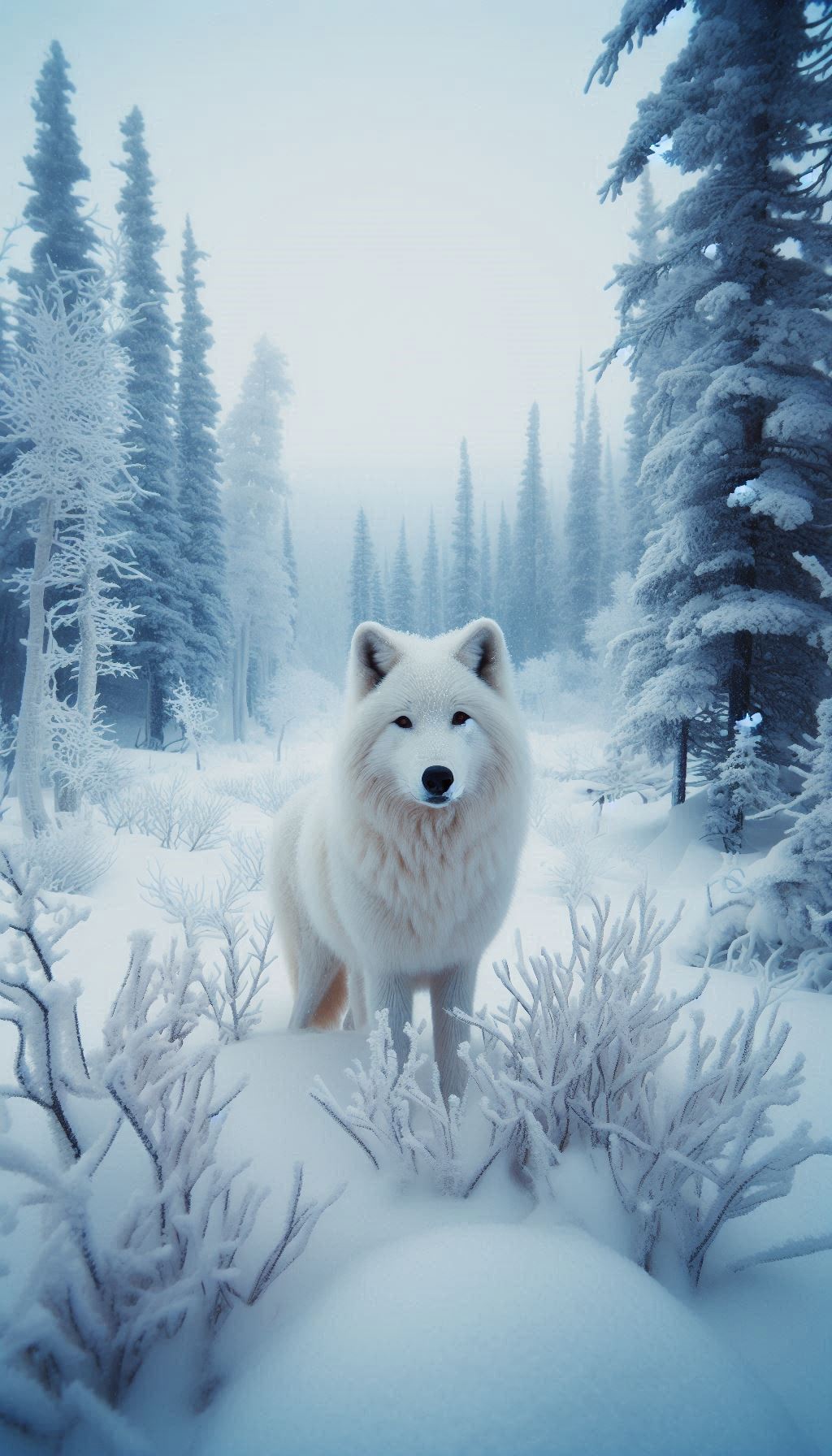 Arctic Wolf in a Snowy Landscape Serene Winter Wonderland