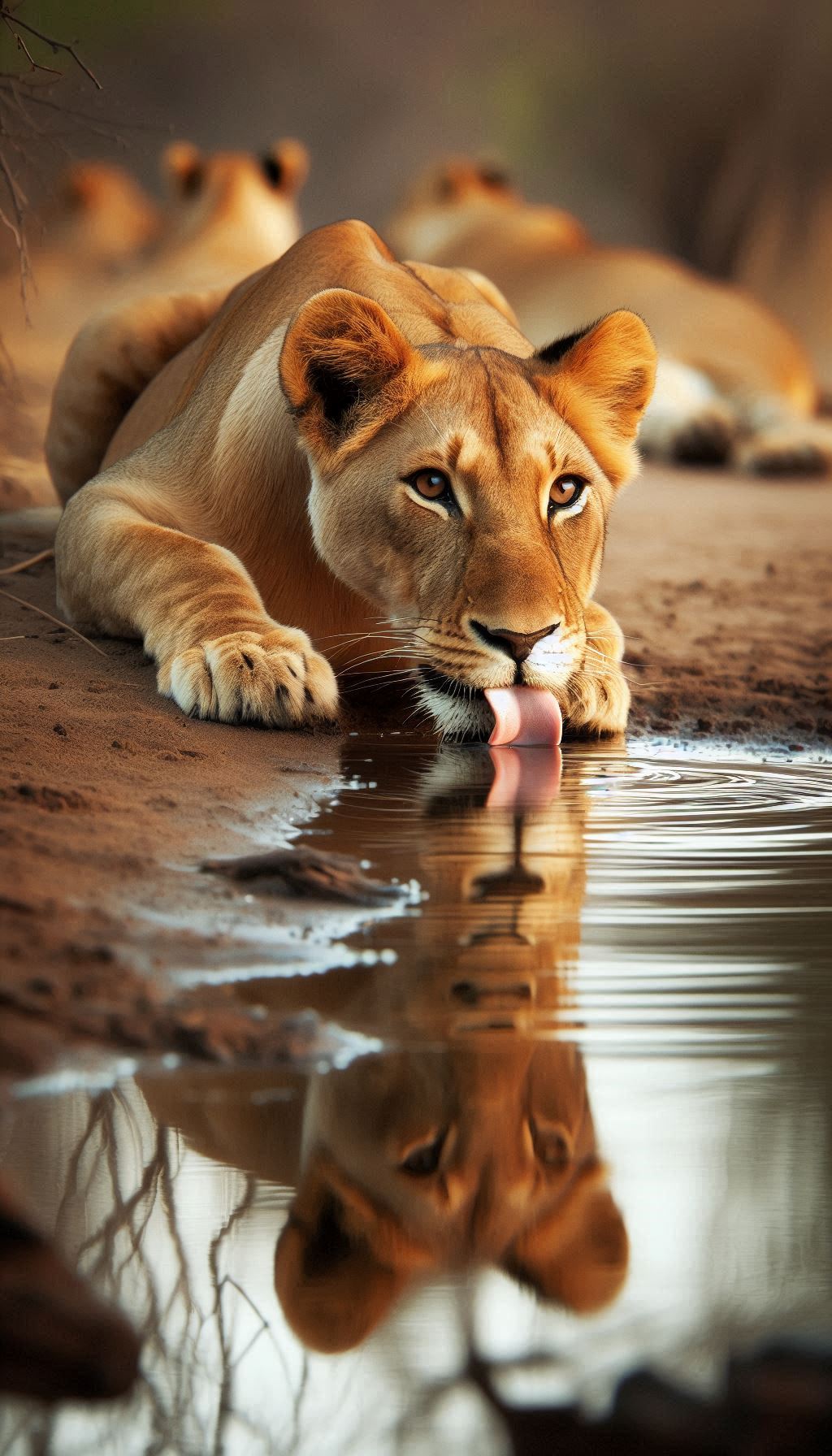 Asiatic Lioness Drinking from a Tranquil Waterhole