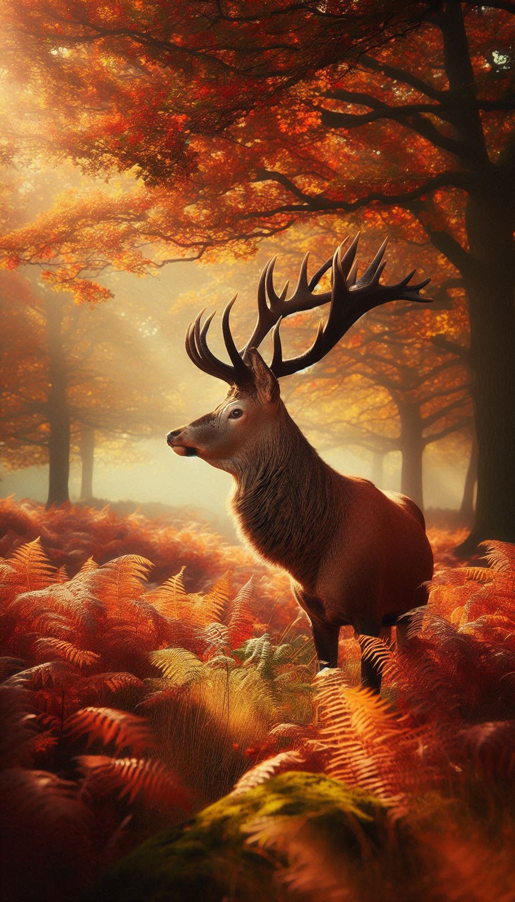 Attractive red deer portrait among autumn leaves HD mobile wallpaper for iPhone