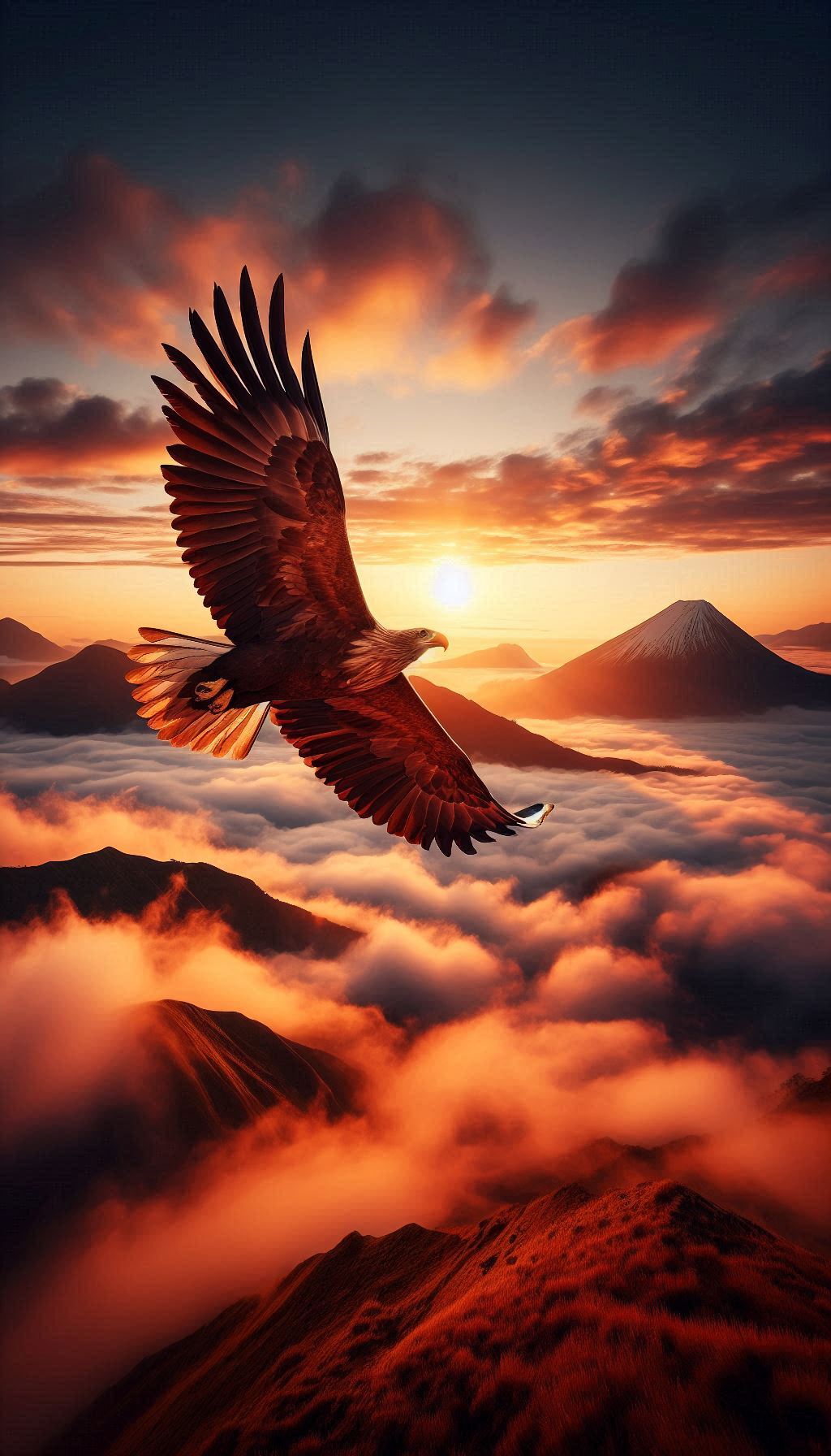 Awesome eagle flying at dawn Embracing the new day digital background for iPhone