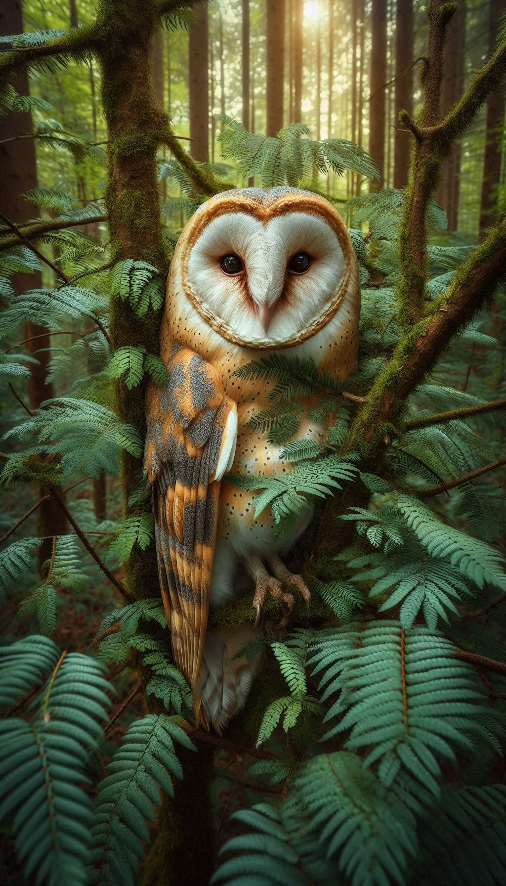Barn Owl Camouflaged in a Dense Forest - Nature Lover's Wallpaper