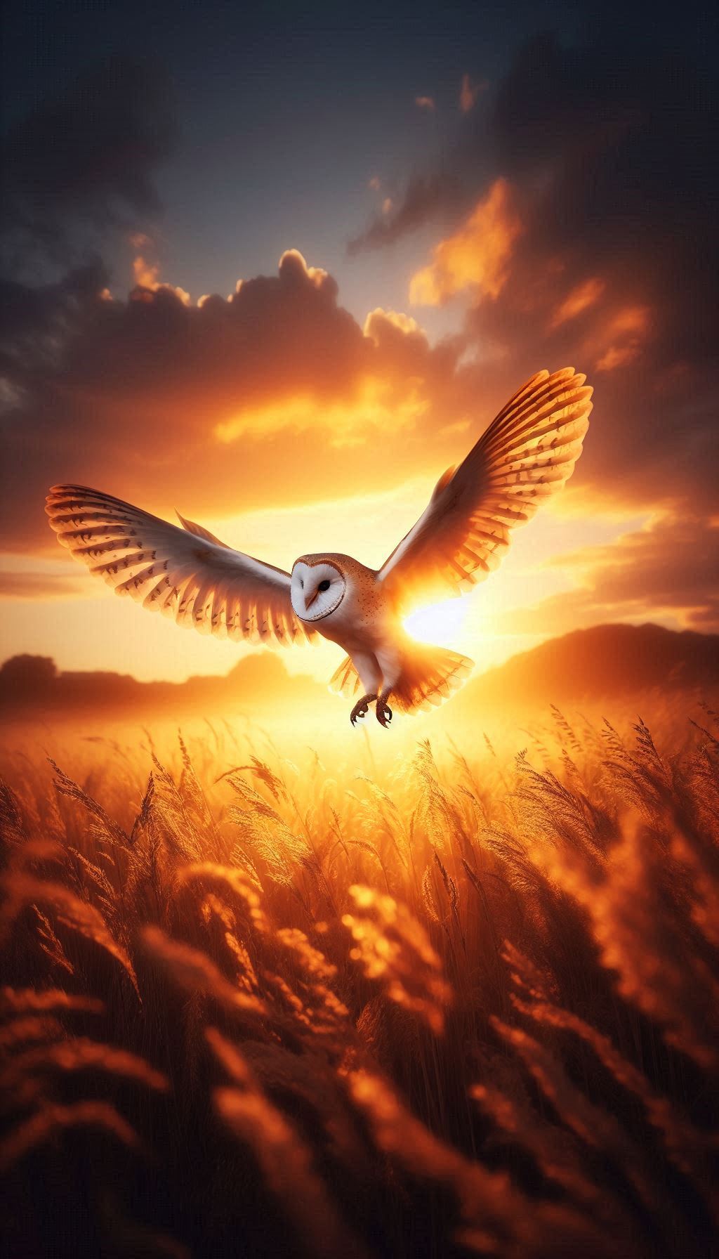 Barn Owl in Flight Against a Golden Sunrise - Inspirational Wallpaper