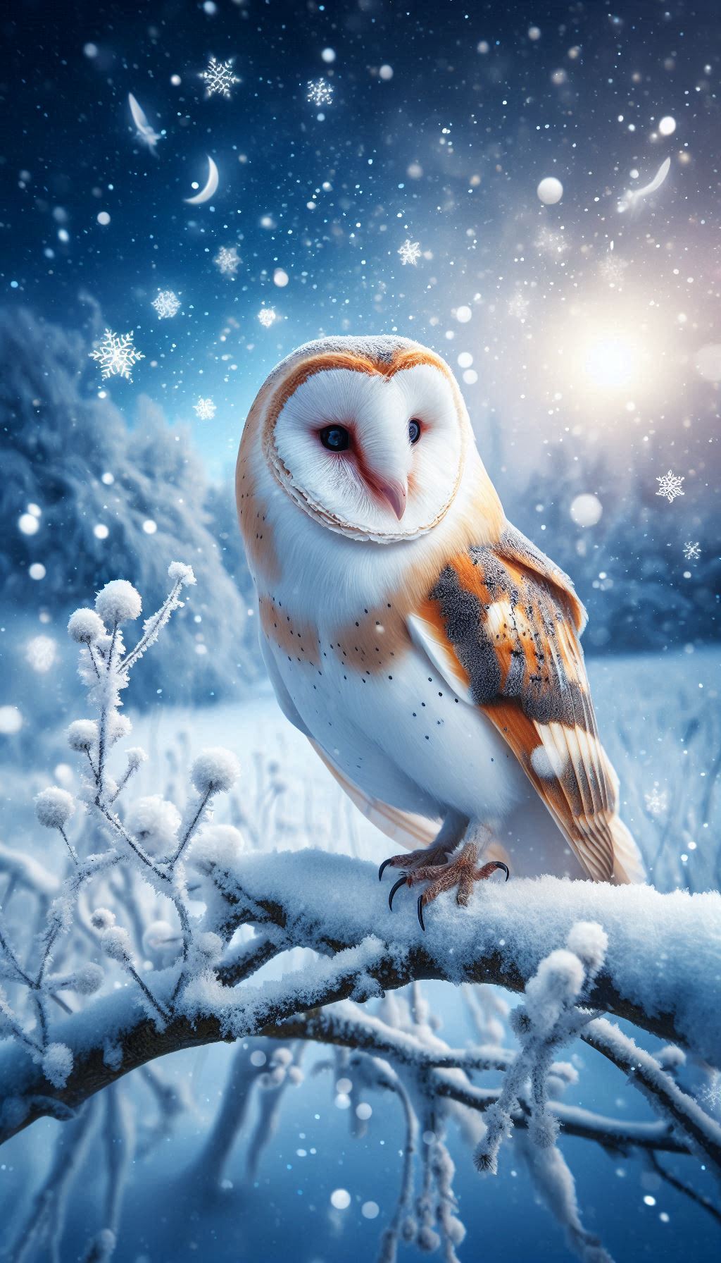 Barn Owl in Snowy Landscape - Winter Wonderland Wallpaper for iPhone and Android