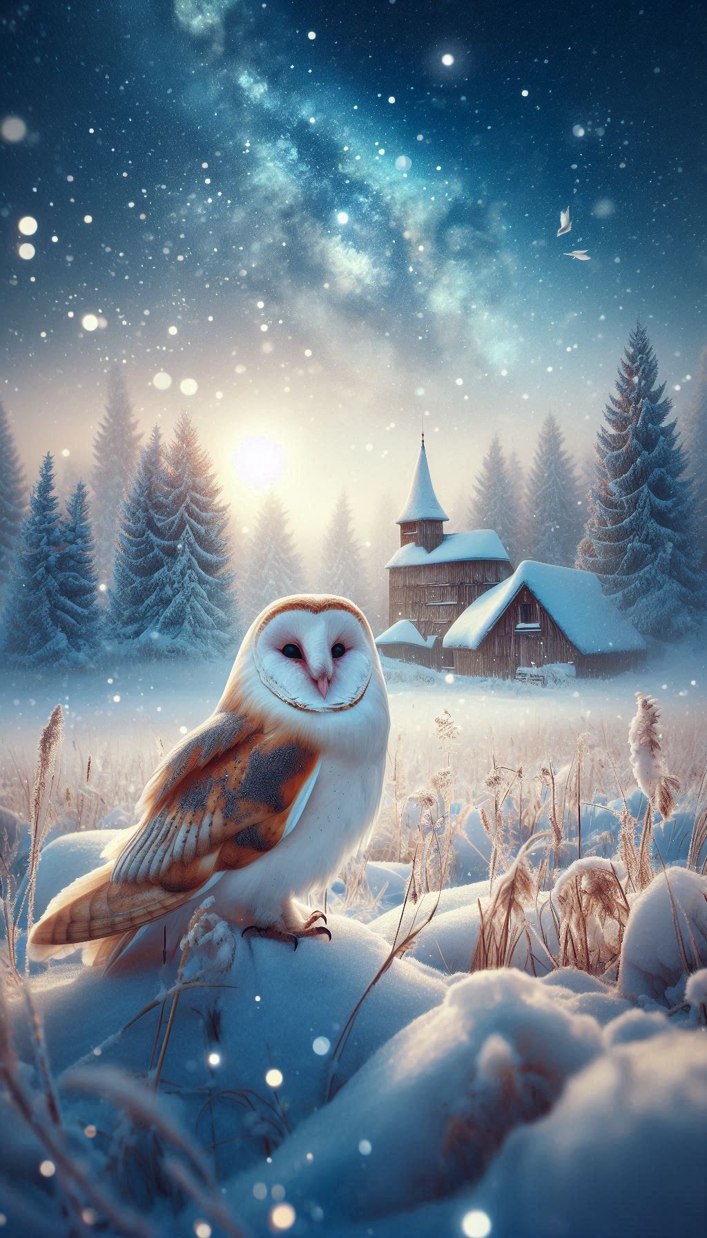 Barn Owl in a Snowy Landscape - Winter Wonderland Wallpaper