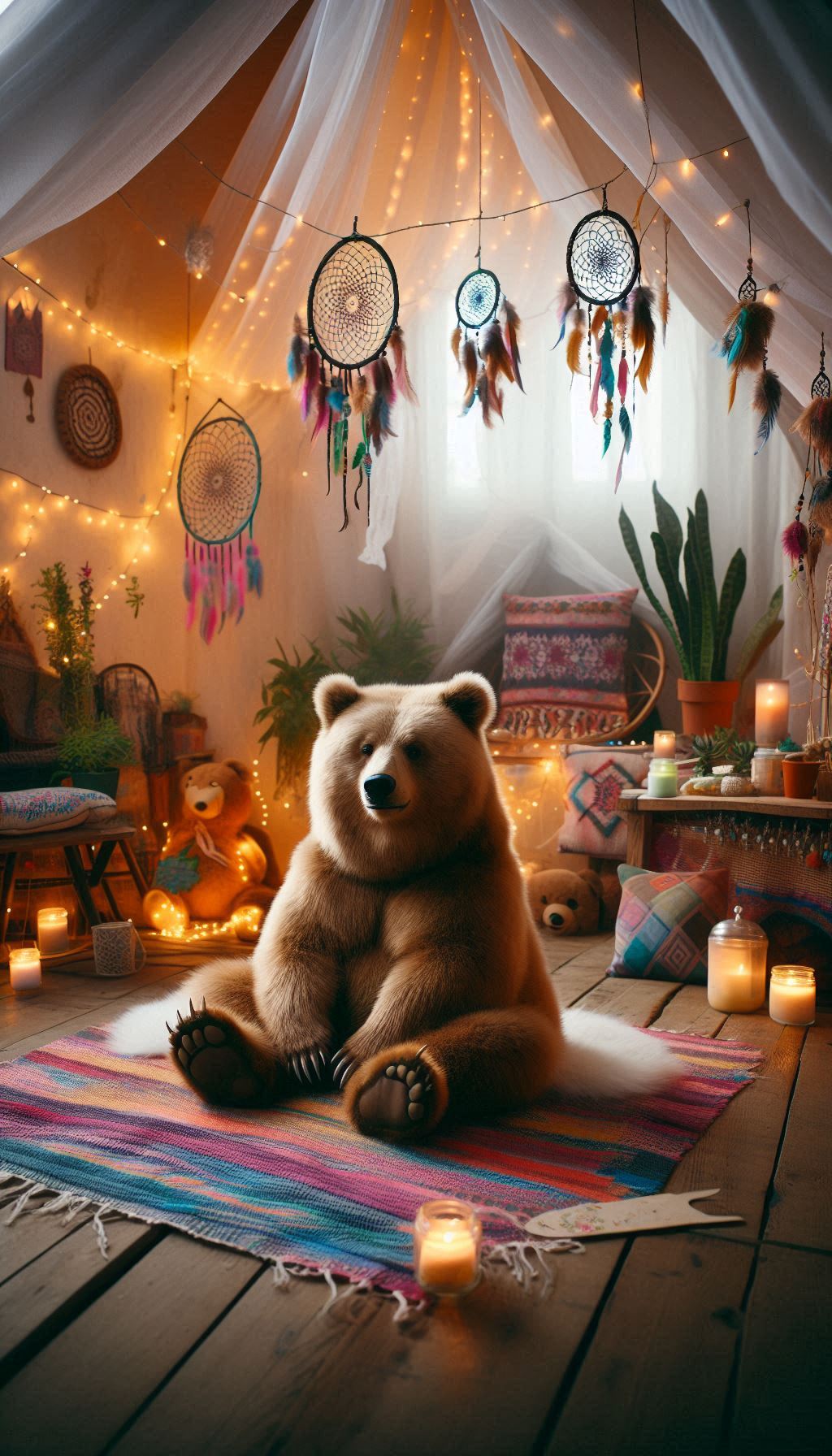 Bear with a Dreamcatcher in a Bohemian Setting