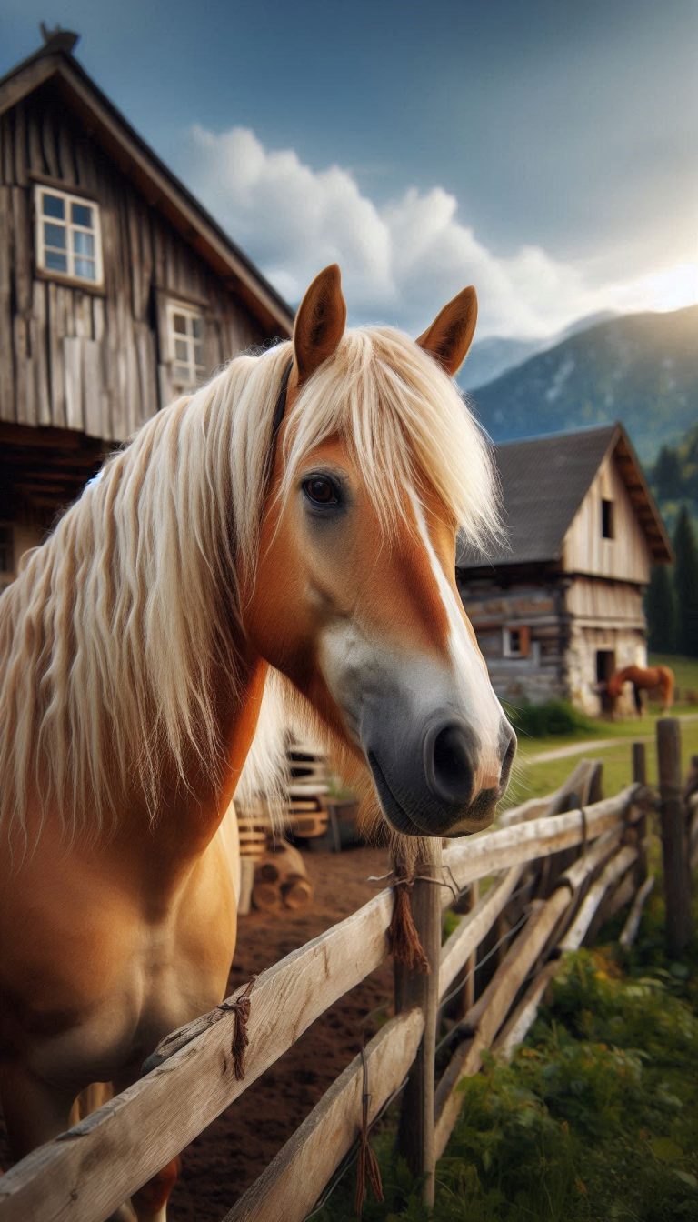 Beautiful Palomino Horse in a Rustic Farmyard Setting