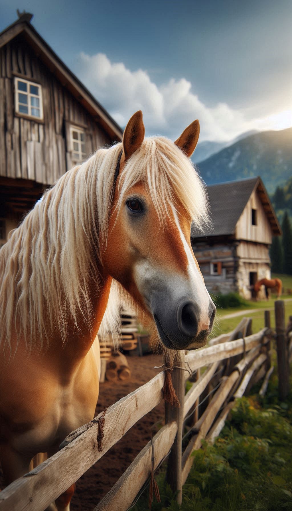 Beautiful Palomino Horse in a Rustic Farmyard Setting