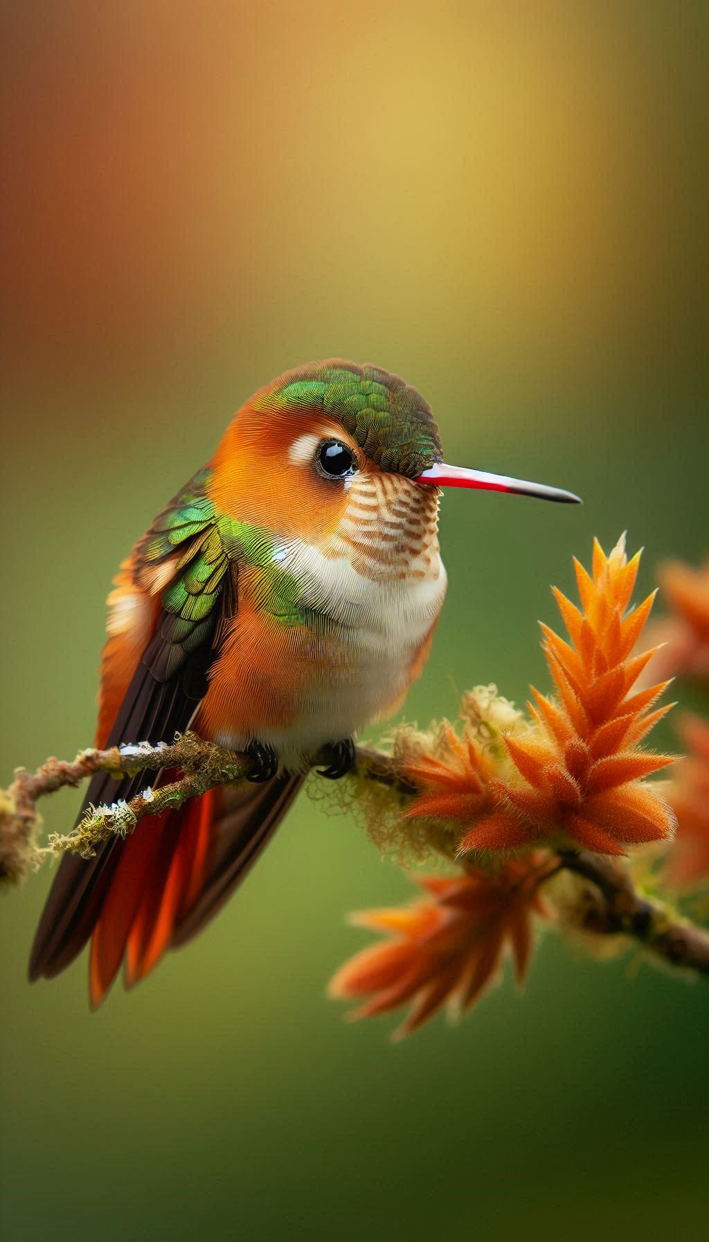 Beautiful Rufous-tailed Hummingbird perched serenely on a delicate branch wallpaper for mobile