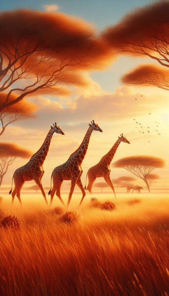 Beautiful giraffes roaming the golden savannah for Android and iPhone