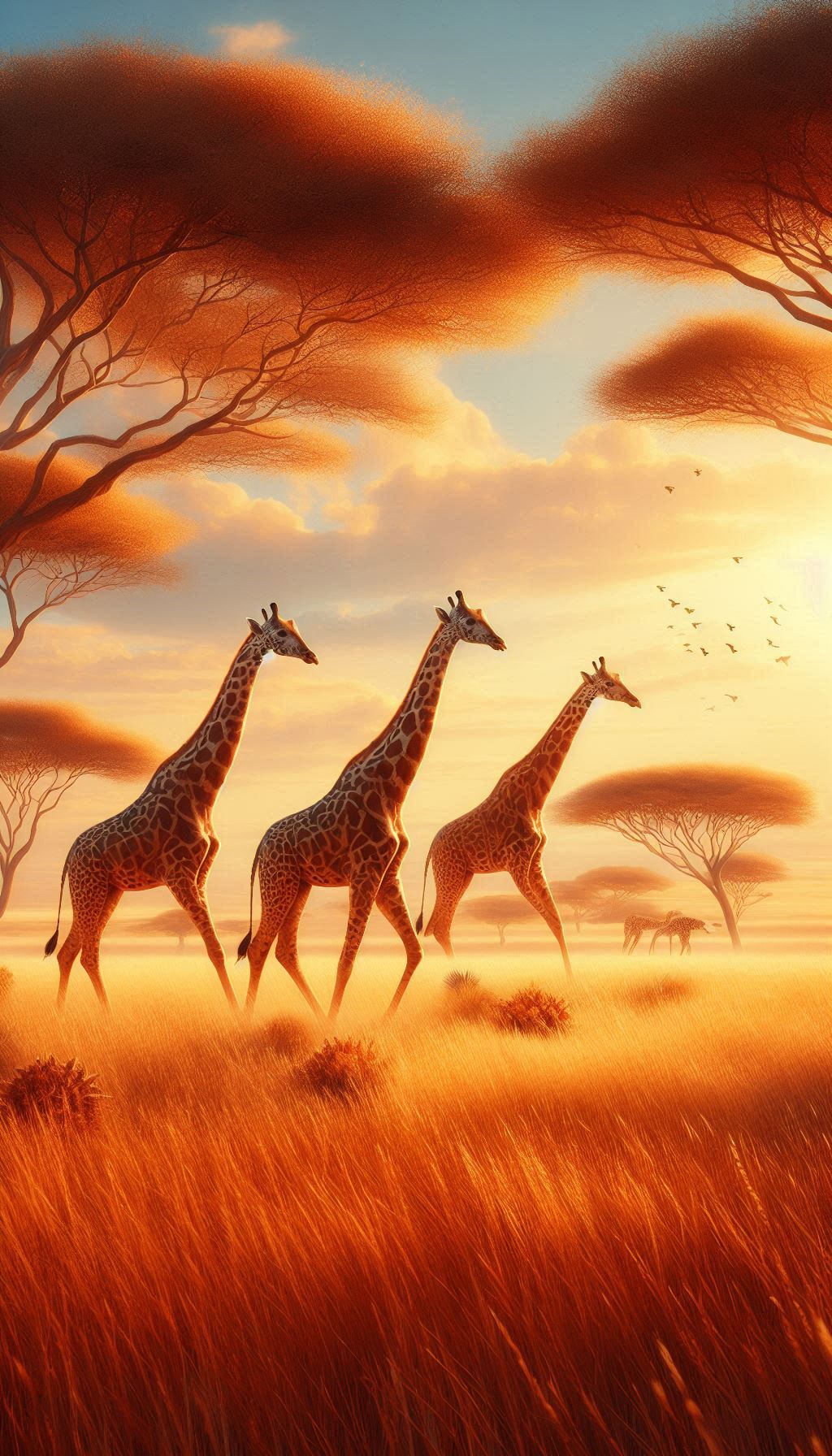 Beautiful giraffes roaming the golden savannah for Android and iPhone