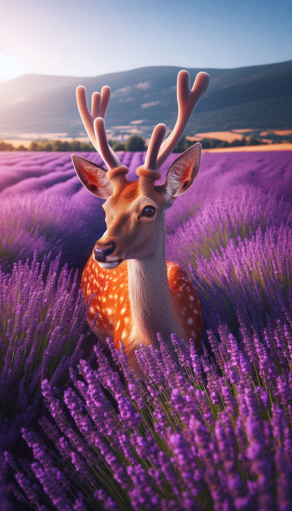 Beautiful red deer in blooming lavender fields HD mobile wallpaper