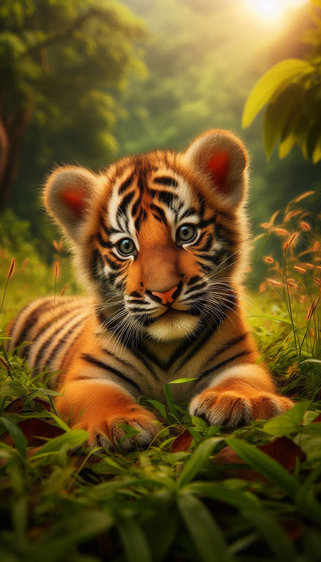 Bengal Tiger Cub Playing in the Grass Wallpaper