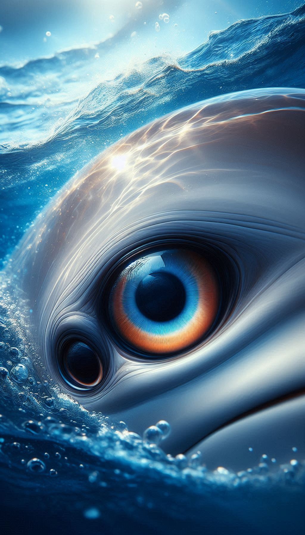 Bright Blue Eyes of a Dolphin Eye-Catching Close-Up Wallpaper for Ocean Themes