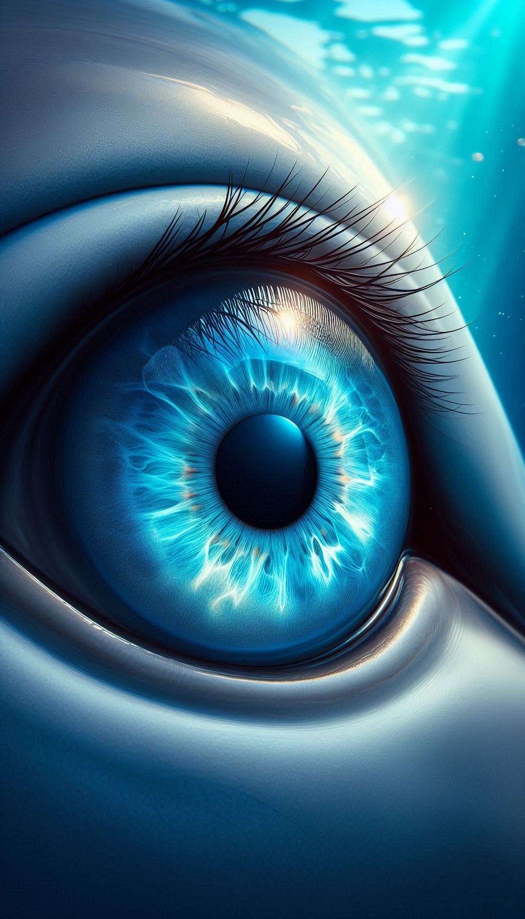 Bright blue eyes of dolphin, fascinating close-up for ocean theme, free mobile wallpaper