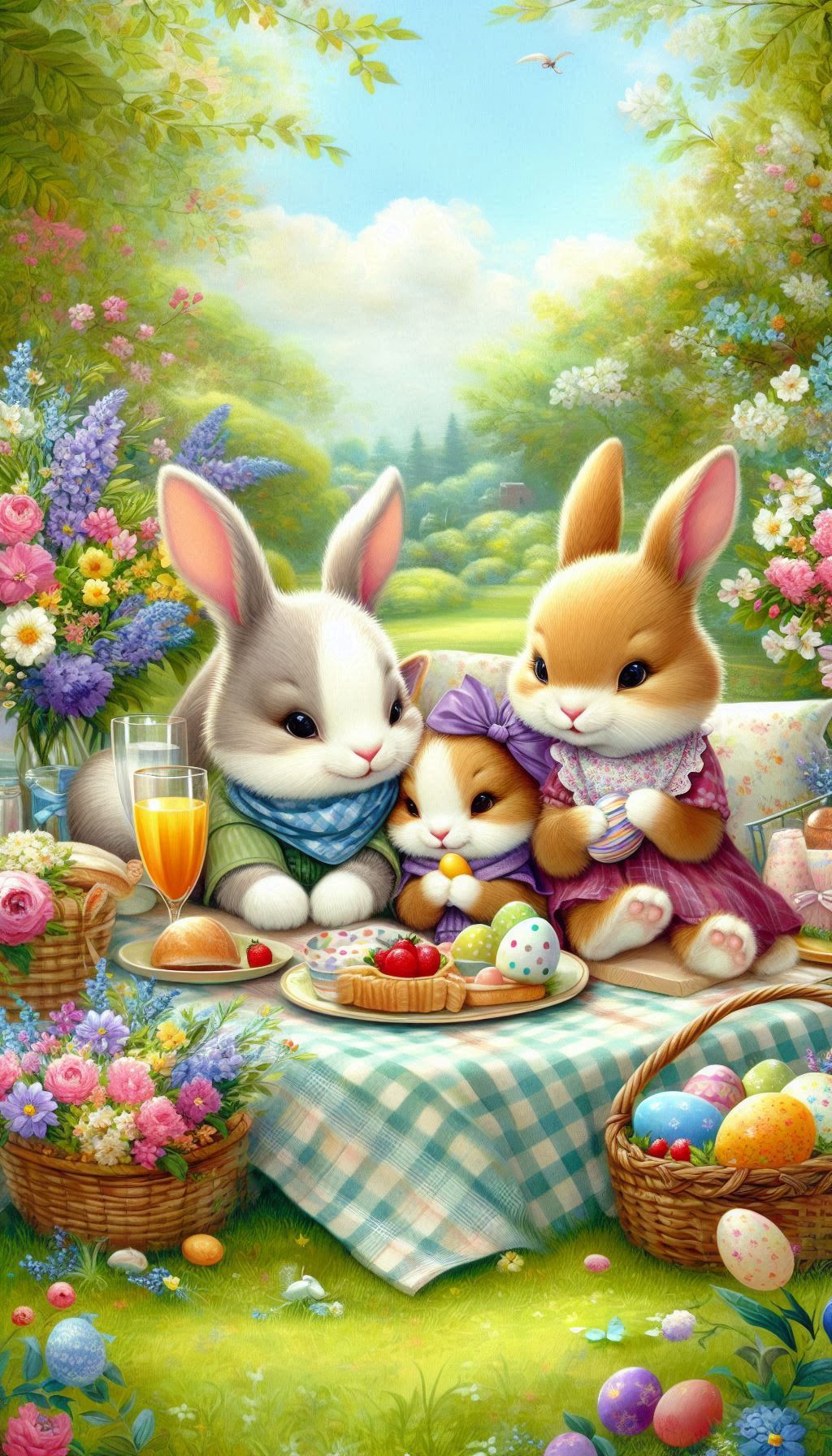 Bunny Family Easter Picnic Heartwarming Artwork for Kids' Rooms