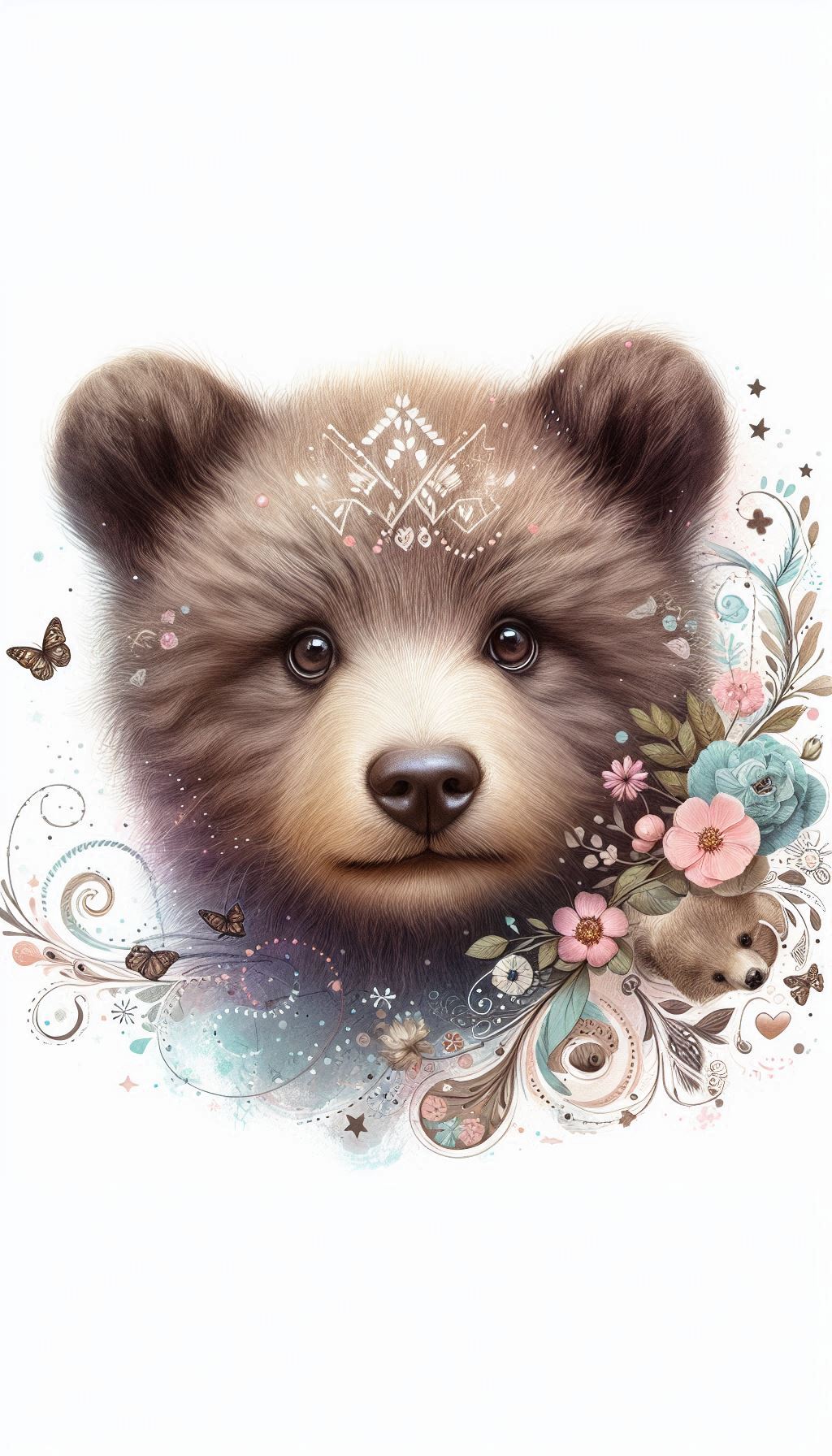 Charming Bear Cub Portrait with Whimsical Elements