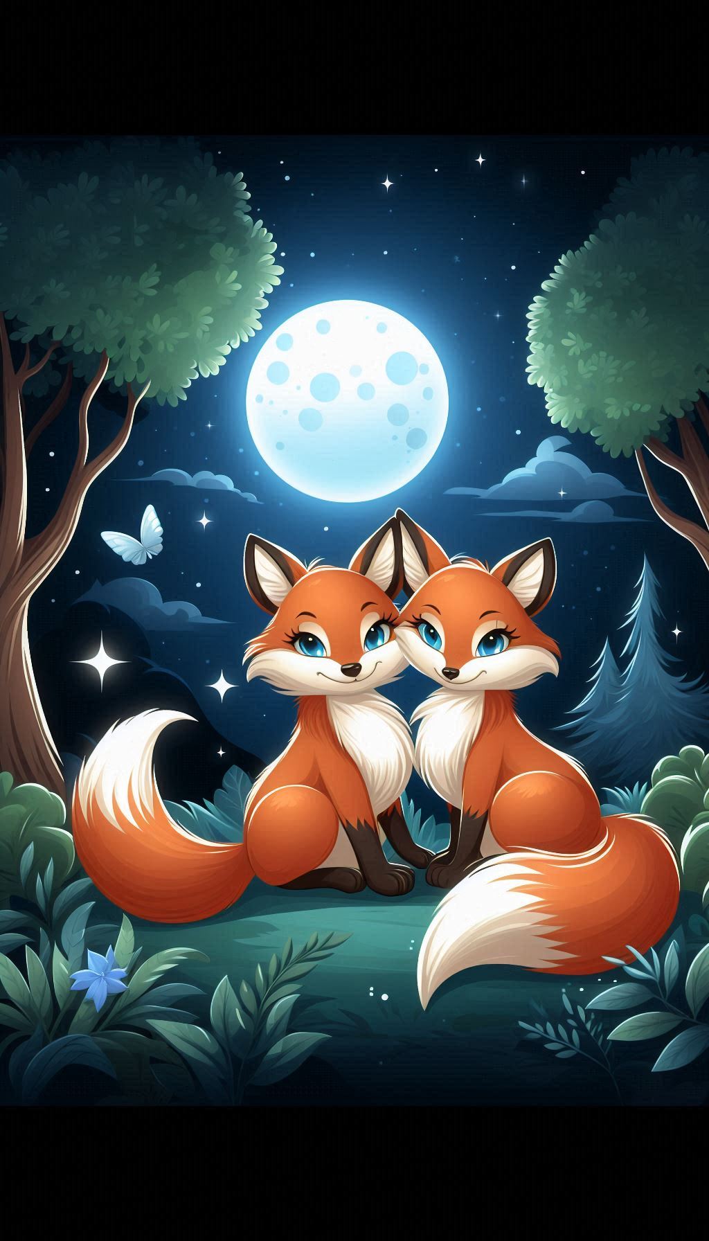 Charming Fox Couple in a Moonlit Forest