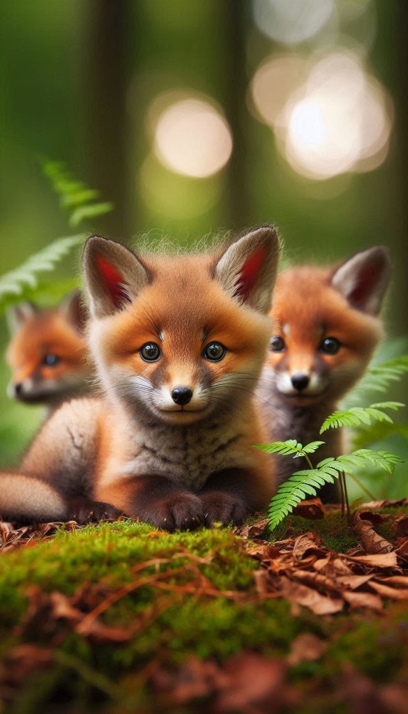 Charming Fox Cub Family Portrait in a Woodland Setting