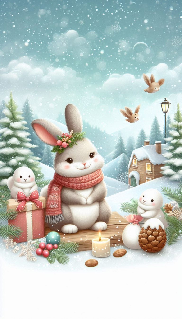 Charming Rabbit with Snowy Landscape Cozy Winter Wallpaper