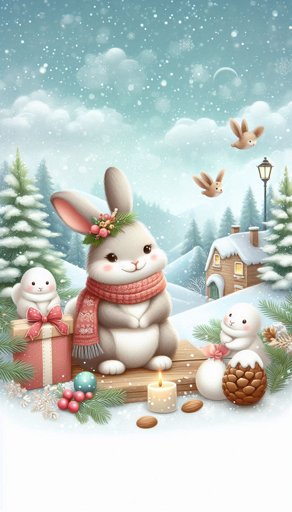 Charming Rabbit with Snowy Landscape Cozy Winter Wallpaper