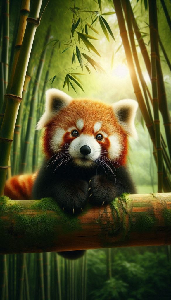 Charming Red Panda in a Bamboo Grove Serene Nature Wallpaper