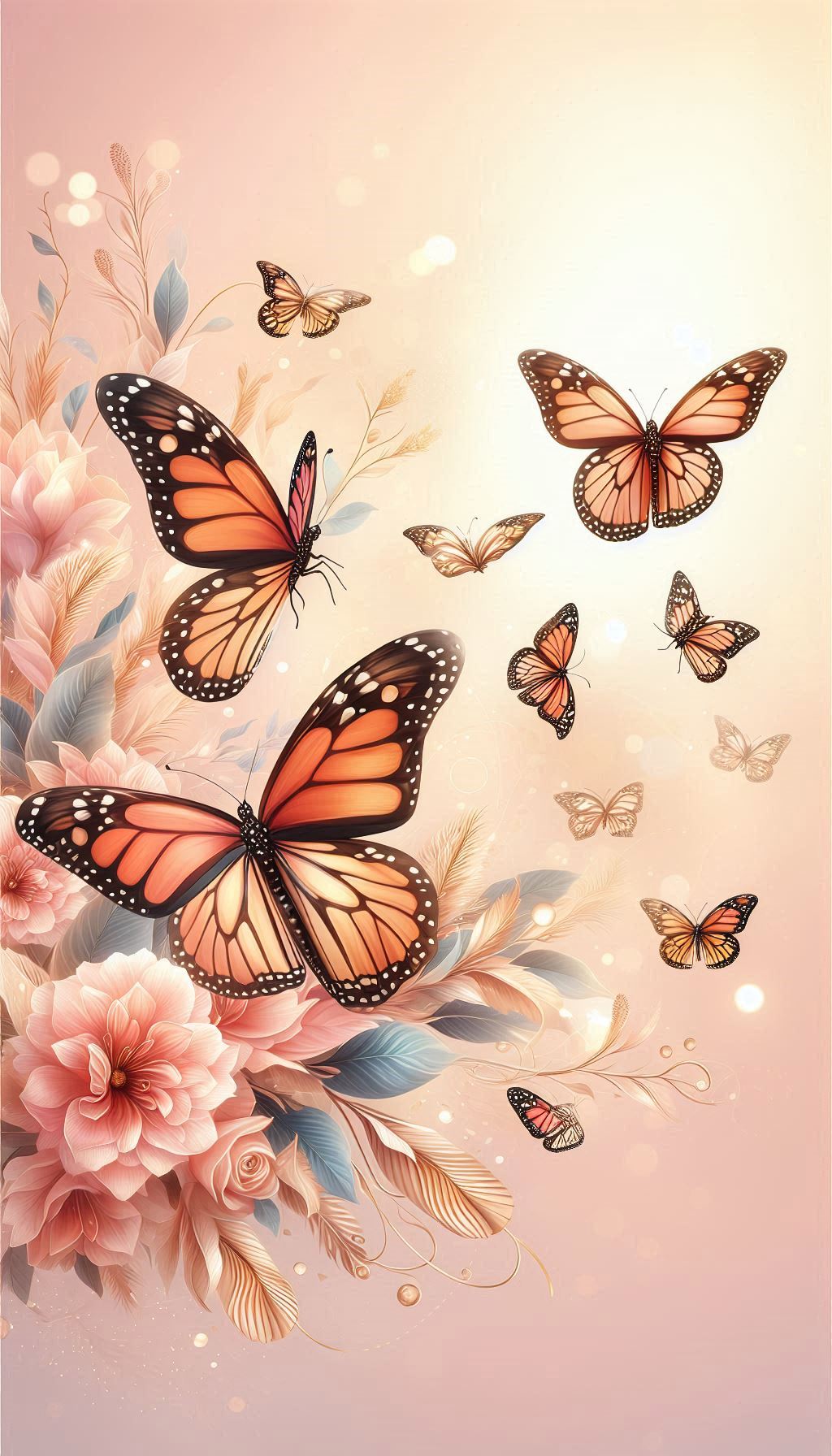 Charming monarch butterflies on a soft pastel background wallpaper background for Android