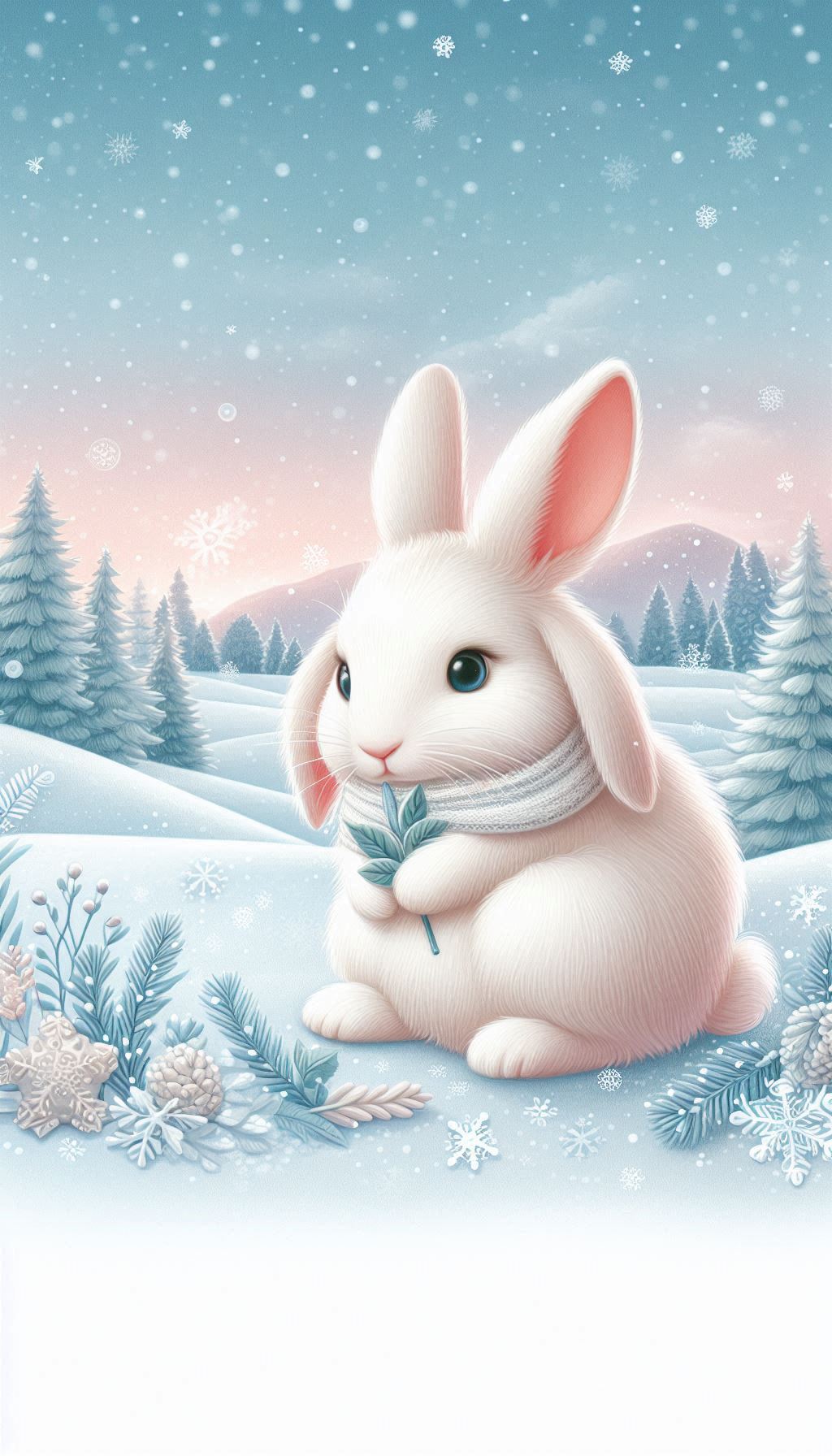 Charming rabbit with snowy landscape Cozy Winter Wallpaper for Android