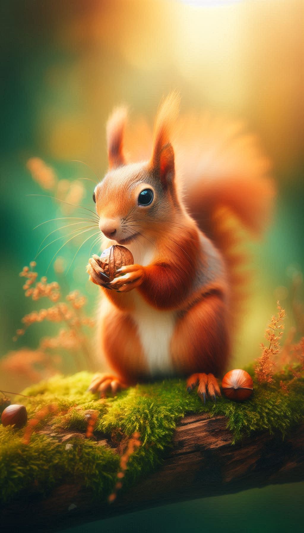 Adorable Squirrel Close-Up with Autumn Leaves