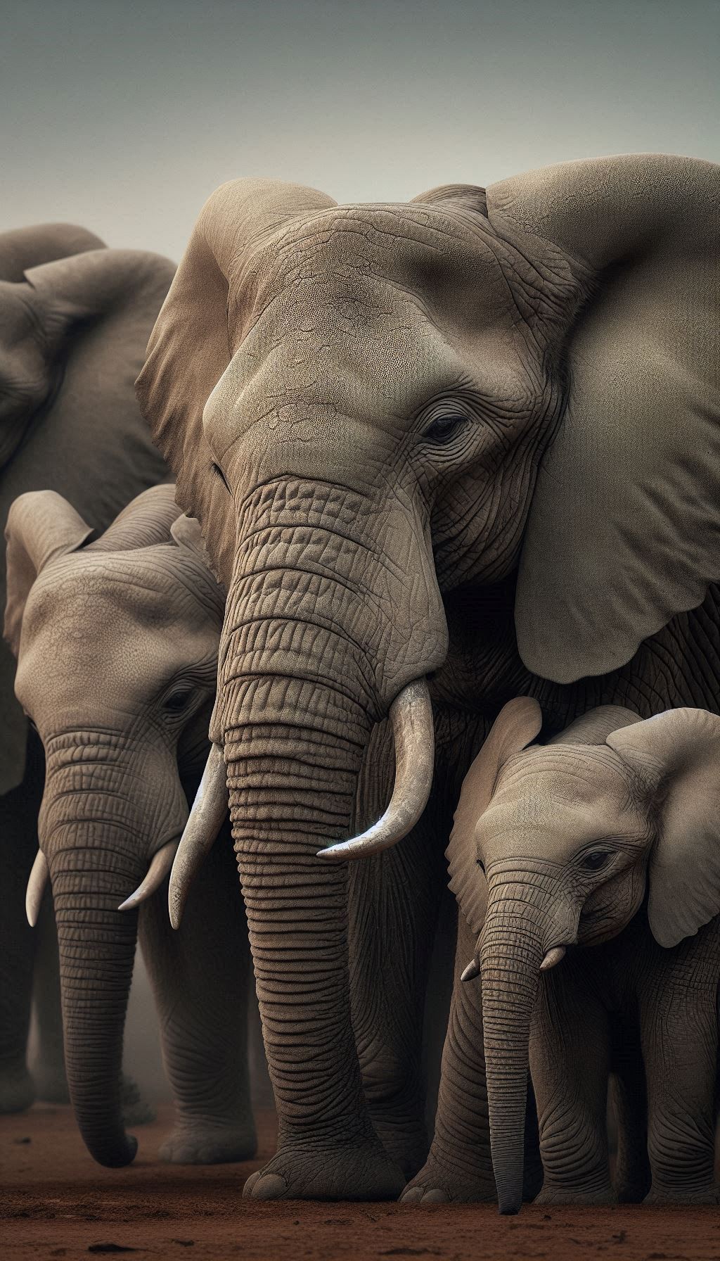 Close-Up of a Gentle African Elephant Family in Their Natural Habitat Wallpaper