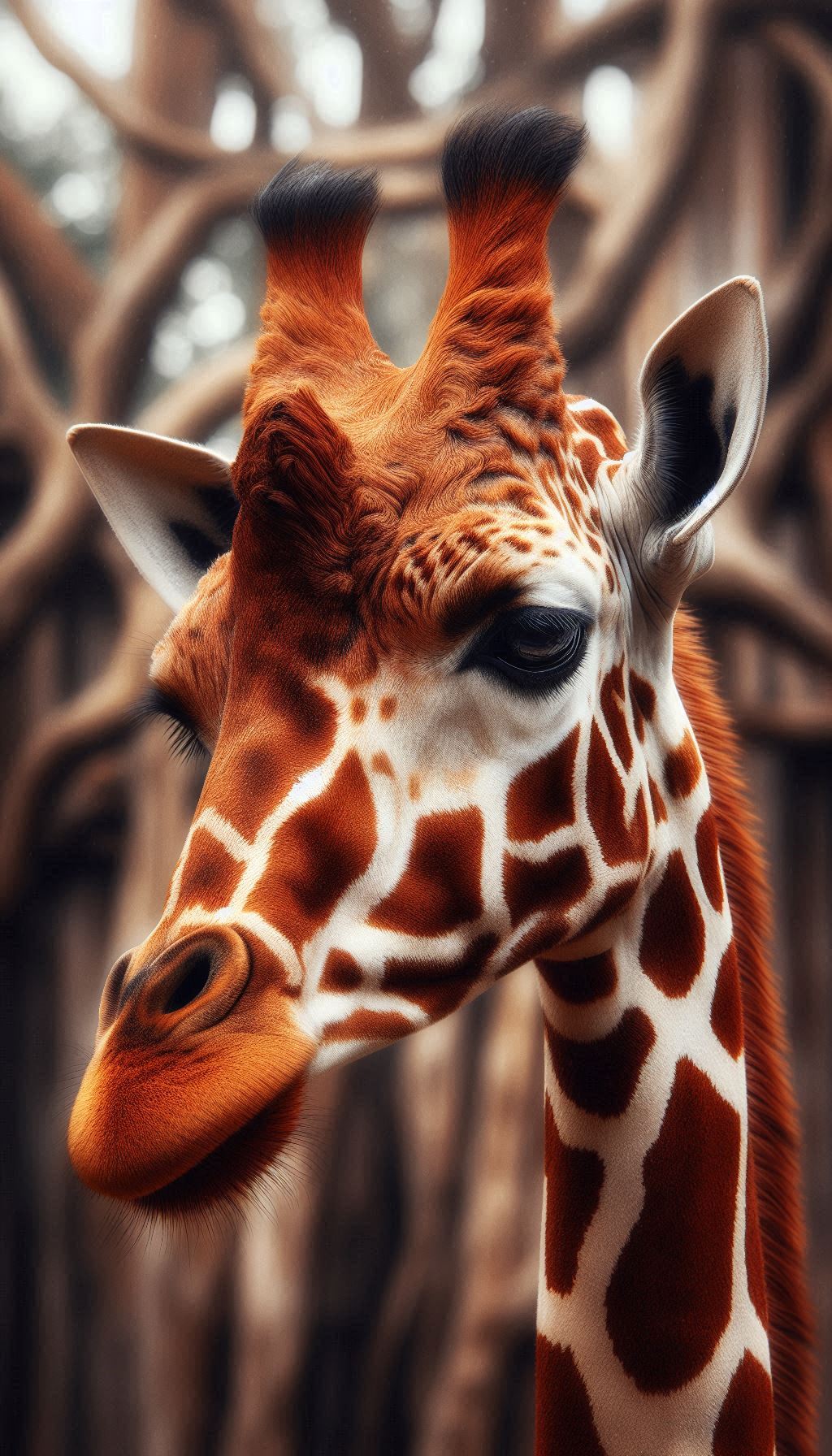 Close-Up of a Giraffe's Unique Patterns and Textures