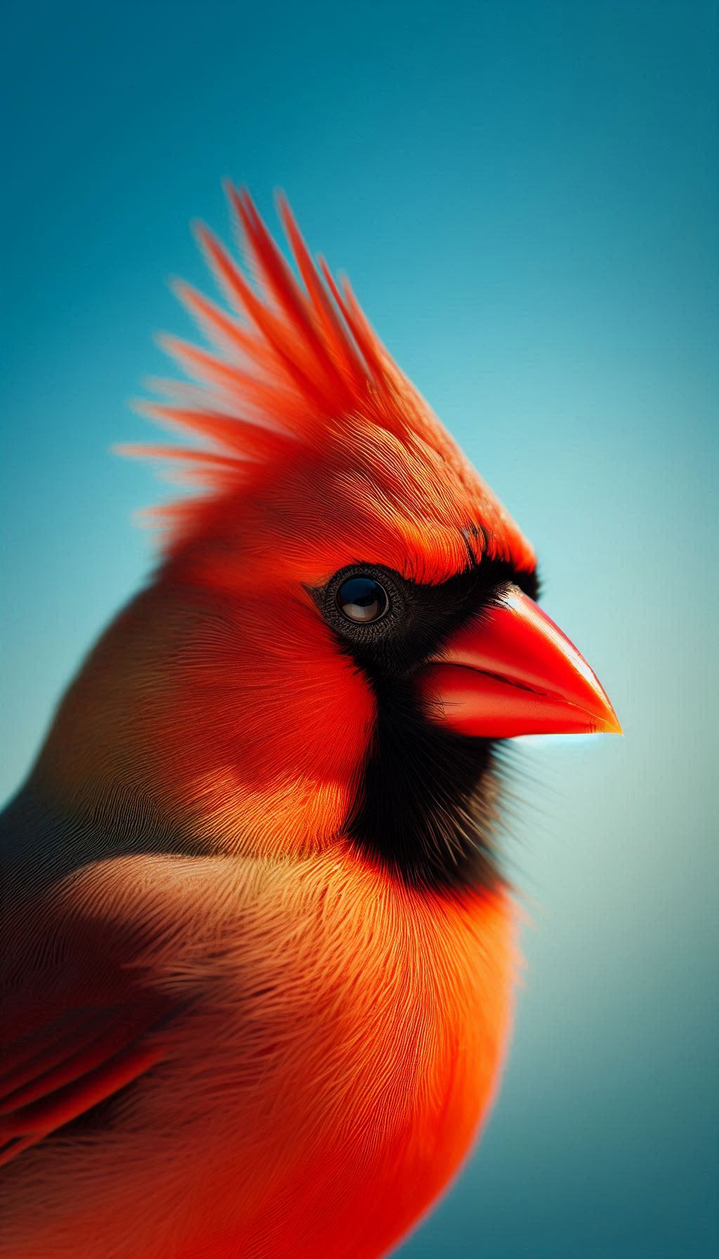 Close-Up of a Northern Cardinal Against a Blue Sky Background